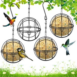 Cfcyhla Pack of 4 Fat Ball Holders for Hanging, Fat Ball Holder Metal with S-shaped Hooks, Bird Feeder for Hanging Metal, for Feeding Station, Birds, Wild Birds, Garden Decoration