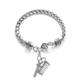 Hair Stylist Clear Crystal Scissors & Comb Lobster Claw Bracelet Barber Beauty Shop Salon Jewelry