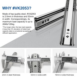 VADANIA 28" Soft Close Heavy Duty Drawer Slides, #VK2053, Up to 265lb Load Capacity, 3-Fold Full Extension, Ball Bearing, Side Mount, 1-Pair