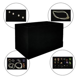 SCIKHEFT Stackable Jewelry Trays Velvet Drawer Organizer Inserts Tray Jewelry Storage Display Case for Rings,Stud Necklaces,Earrings (Black)