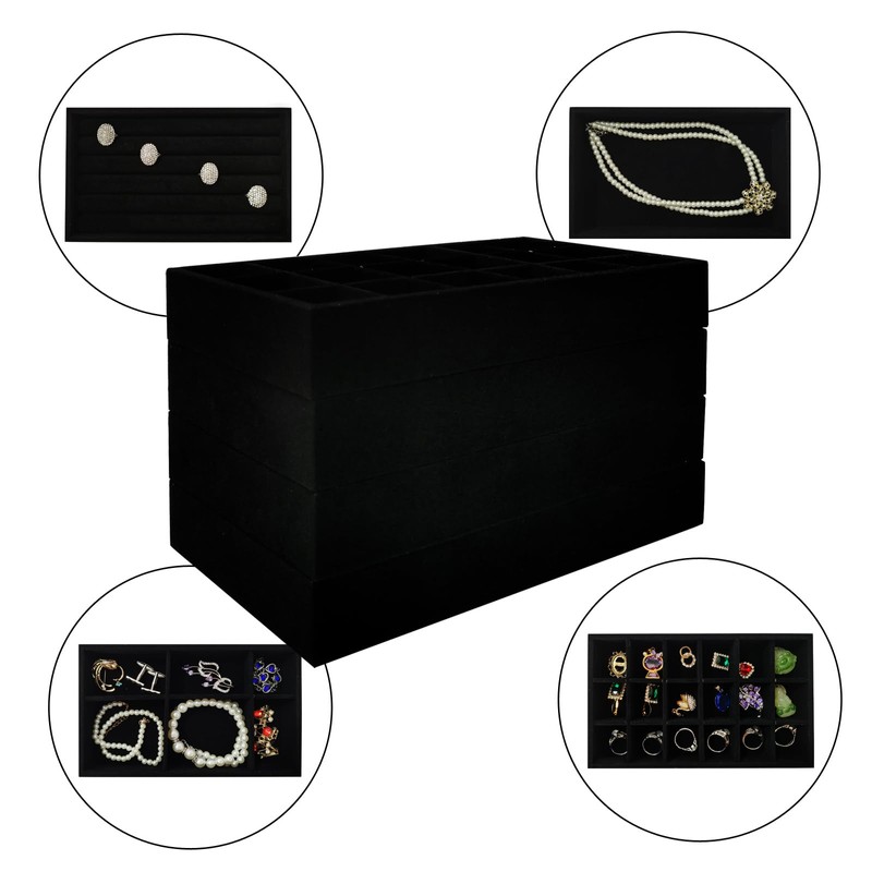 SCIKHEFT Stackable Jewelry Trays Velvet Drawer Organizer Inserts Tray Jewelry