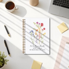 DEQSX He Restores My Soul Floral Christian Spiral Notebook, Vintage Wild Flower Botanical Plant Journal, Christian Prayer Journal Gifts for Women, Bible Notebooks for Note Taking, 5.5x8.3 Inch