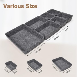 Eurhomewit Desk Drawer Organiser Trays, 14 Pcs Felt Drawer Organizers Makeup Storage Boxes, Drawer Tidy Organiser for Home Office Stationery Dresser - Dark Grey