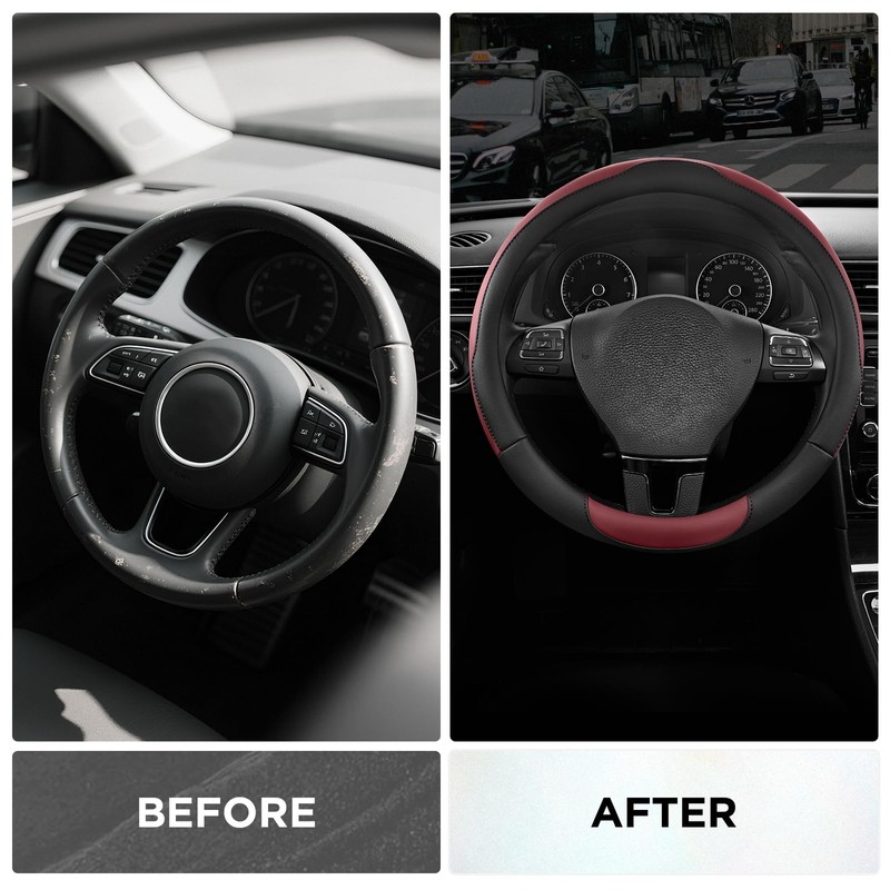 Road Comforts Steering Wheel Cover, Breathable Anti-Slip Leather Steering Wheel
