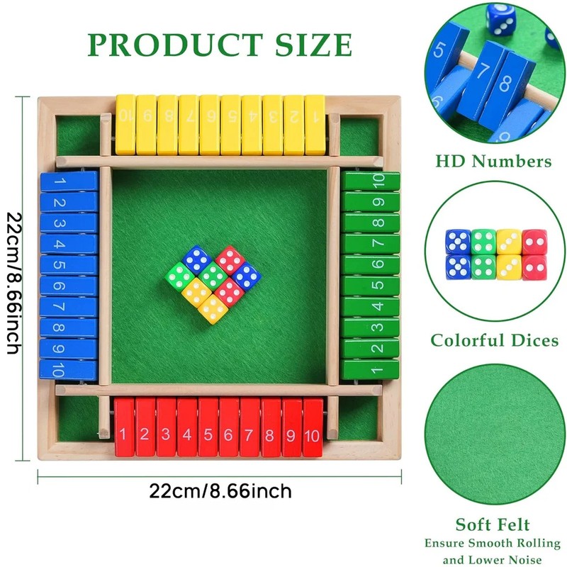 Wooden Shut the Box Dice Game for Family Game Nights