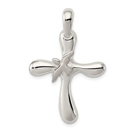 Solid 925 Sterling Silver Dove Cross Pendant (39mm x 25mm)