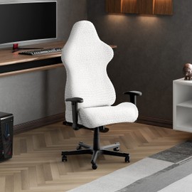 PAULATO BY GA.I.CO. Office & Gaming Chair Slipcover - Stretch Computer Desk Chair Cover with Zipper - Fabric Slipcovers - 1-Piece Form Fit Cover - Microfibra Collection - Crisp White (Office Chairs)