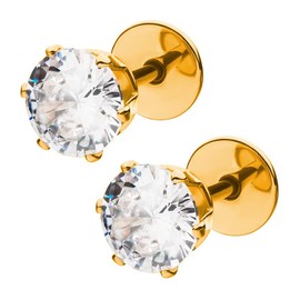 ComfyEarrings 6mm CZ Gold Earrings Flat Back Gold Plated