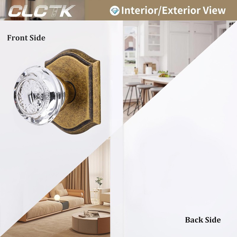 CLCTK Crystal Glass Dummy Door Knob, Hall and Closet Antique