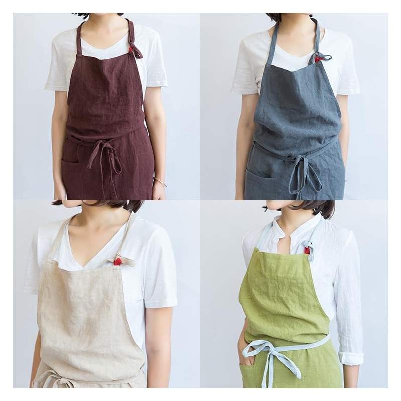 umeluck Apron, Linen, Cafe Style, Adjustable Hip Length, Simple with