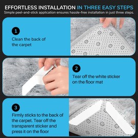 ZARVI Premium12 Pcs Double Sided Non-Slip Rug Tape for Hardwood and Tiles Floor, Reusable Carpet Tape, Rug Stoppers to Prevent Sliding, Rug Grippers (White)