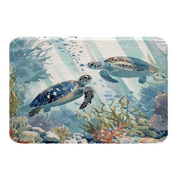 Feelyou Cartoon Sea Turtle Bathroom Rugs 16"x24" Ocean Reptile Tortoise
