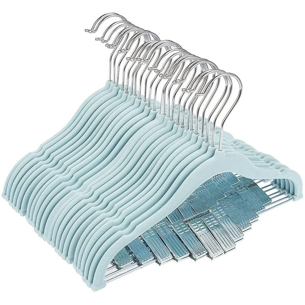 Juvale 24 Pack Baby Clothes Velvet Hangers with Clips Blue Ultra Thin No Slip Kids 12" x 8"