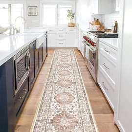 Pauwer Hallway Runner Rug 2x10 Washable Rugs Runner Non Slip Carpet Runner Boho Farmhouse Vintage Throw Area Rugs Floor Runner for Hallway Kitchen Entryway Laundry Room Bedroom Bathroom, Vintage Beige