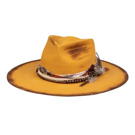 RUEDIGER Retro Wide Brimmed Stiff Fedora Men's and Women's Hats,100% Wool Classic Felt Hat,Distressed/Burned Handmade (US, Numeric, 7 3/8, Yellowish-Brown)
