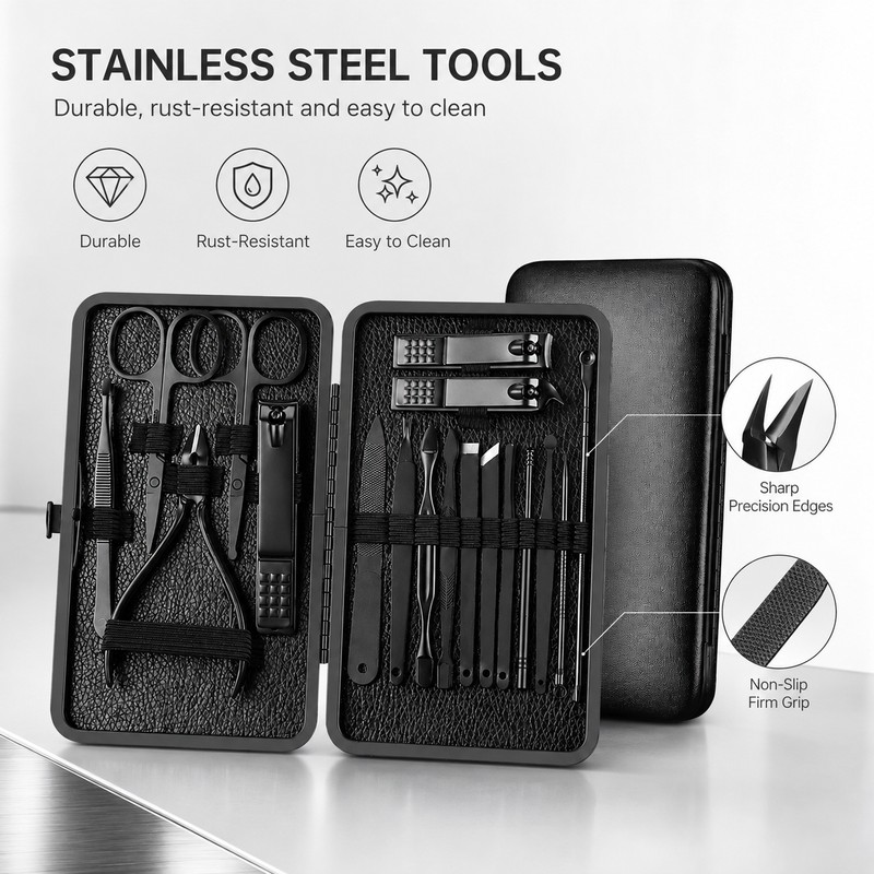 7-Piece Stainless Steel Nail Care Kit for Manicure & Pedicure