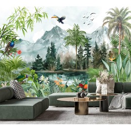 YQWDMX - Watercolor Jungle Children's Room Wallpaper Mural Mural51 M 140" Wx102 H(Not Peel and Stick)