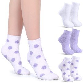 Tarpop 3 Pares Calcetines Hidratantes de Aloe de Spa para Pies Secos Agrietados Calcetines de Gel Infundidos Vellosos para Dormir Regalo Navideño de Calcetines de Loción (Morado y Blanco)