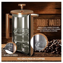 Modern Home 27oz FRENCH PRESS COPPER POT DOUBLE WALL STAINLESS ESPRESSO COFFEE MAKER HOT TEA
