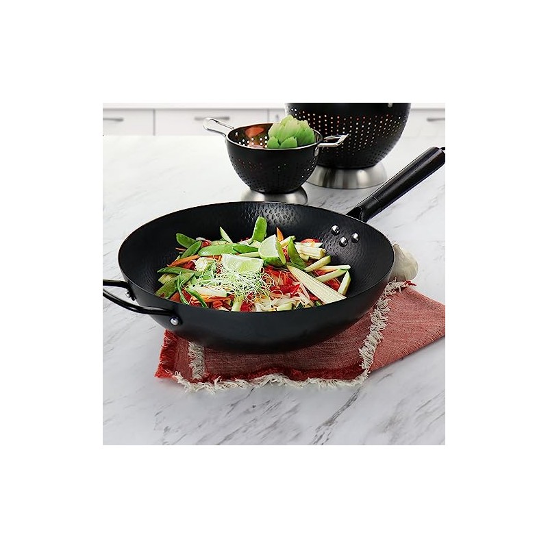 Gibson Home Hammered 13 Inch Heavy Gauge Carbon Steel Wok