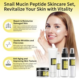 Advanced Snail Mucin Skincare Set For Teen Girl, Anti Wrinkle & Repair Skin Care Gift Set With Face Wash, Toner, Serum, Face Cream, Eye Cream, 5PCS Peptides Snail Mucin Kit Travel Size For Women.