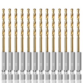 ROGAPER 13 Pcs 1/8" Titanium Coated Twist Hex Shank Drill Bit Set, 135 Degree Tip HSS Impact Drill Bit Set with Storage Case for Metal, Aluminum, Steel, Wood, Plastic, Quick Change Design