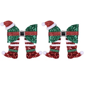 Glitter Christmas Costume Hair Bow Clips Sparkly Red Green Sequin Bow-knot Cheer Barrettes Alligator Hairpins Party Dress Outfit Decor Accessory for Women Girls Kids Xmas Gift