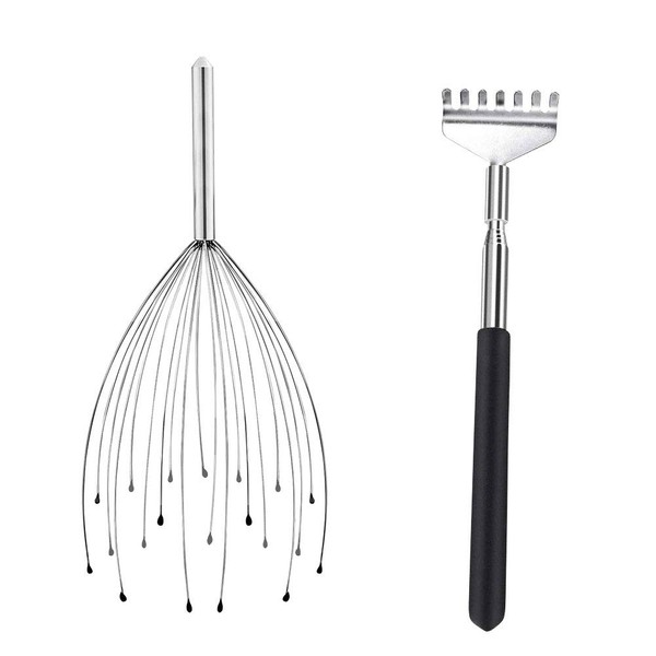 Abnaok Portable Head Massager and Back Scratcher Set, 20 Claws, Scalp Scratcher and Back Massager for Deep Relaxation and Stress Reduction