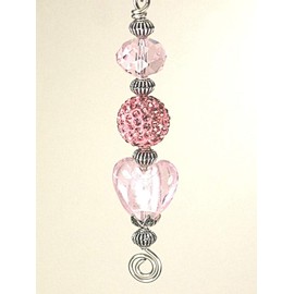 Sweet Pink Glass Heart & Faux Rhinestone Ceiling Fan Pull Chain