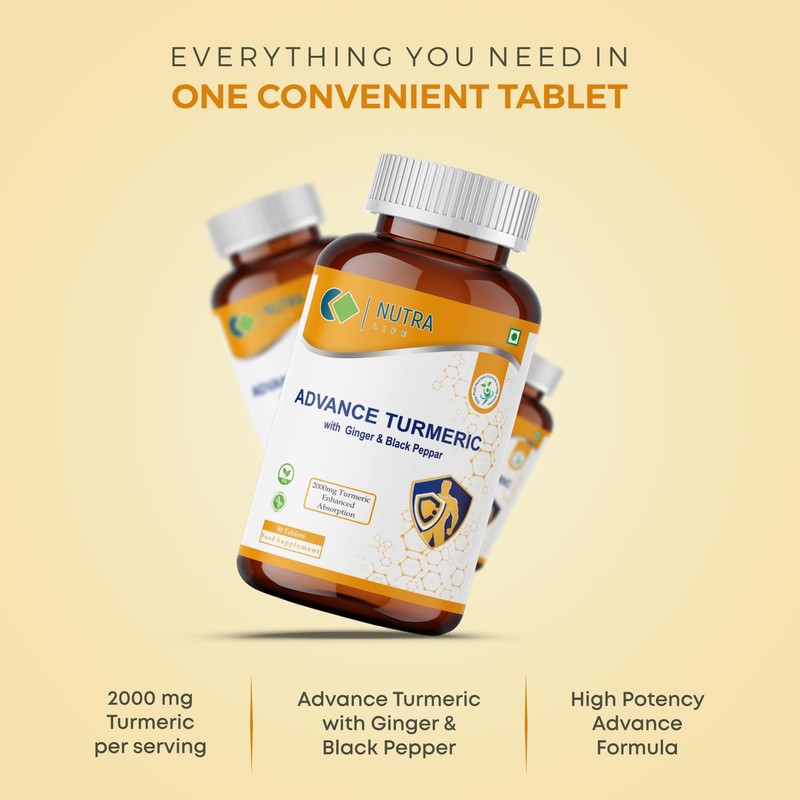 NUTRA LIFE Advanced Turmeric Tablets, 2000mg, with Ginger and Black