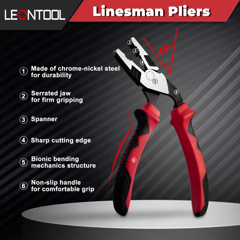 LEONTOOL High Leverage Combination Pliers 7 Inch Angled Head Linesman