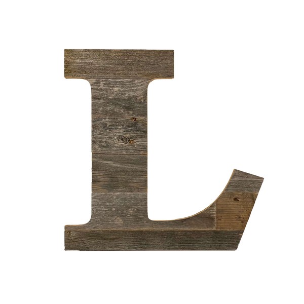 アンティーク調 素朴な納屋の木製文字 | アルファベット壁飾りモノグラム文字 | アルファベット文字 | ウォール文字 | ナチュラルウェザードグレー | 文字L