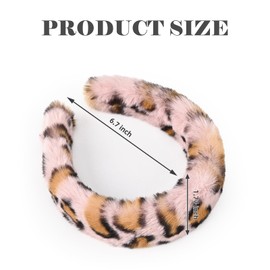 Yonchic Leopard Print Faux Fur Headbands, Soft Headbands for Women Girl, Non-Slip Fashion Hairbands Hair Accessories (Khaki & Pink)