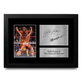 HWC Trading FR A4 Hulk Hogan & The Ultimate Warrior Gifts Printed Signed Autograph Picture For Wwe & Wwf Memorabilia Fans - A4 Framed