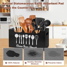 JGMZTZT Large Kitchen Utensil Holders with 3 Compartments,Wooden Utensil Organizer for Counter, Cooking Utensil Tool Crock Storage for Countertop Party Farmhouse Kitchen Decor, Black