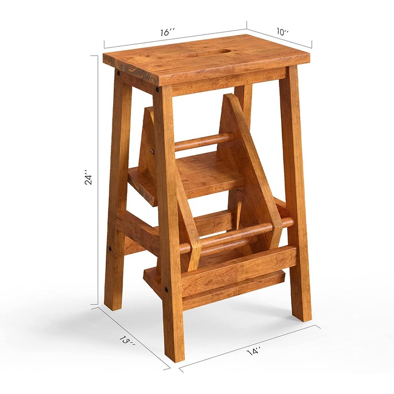 GLACER 3-Tier Folding Step Stool, Portable Wood Step Ladder for