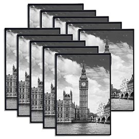 GOmaize Marco de fotos negro de carga frontal de 4 x 6 pulgadas, juego de 10 soportes de pared y mesa