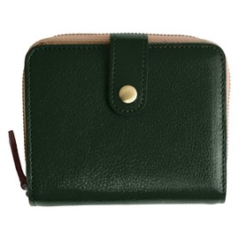 RafiCaro Women's Bi-fold Wallet, Genuine Leather, Cow Leather, Italian Leather, Bifold Wallet, Compact, Round Zipper, green