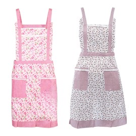FDGGT Pack of 2 Flower Aprons, Waterproof Aprons, Kitchen Aprons, Garden Aprons, Adjustable Aprons