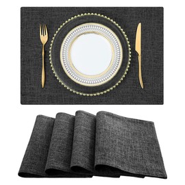 CM Tech Placemat Japanese Style Table Mat Cloth Cotton Linen Mat 11.8 x 17.7 inches (30 x 45 cm) Rectangular Double Layer Fabric Sewn Solid Color Table Decoration Flexible Insulation Anti-slip Easy