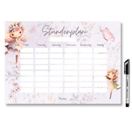 Girls A4 Magnetic Timetable Floral Fairy Design Wipe Clean Reusable for Fridge Boho Weekly Planner School Gift (Magnetic Timetable with Pen)