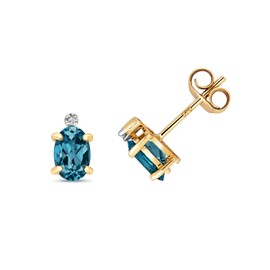 Pretty 9ct Gold Ladies Diamond Stud Earrings Brilliant Cut H - PK with London BlueTopaz - 8mm*5mm WJS28463