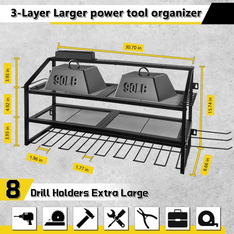 FULOOPHI Power Tool Organizer Wall Mount with Charging Station, 3