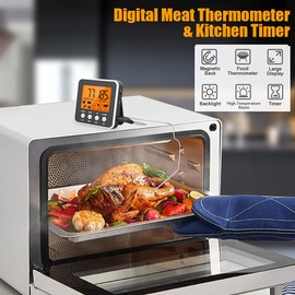 Anmete Digital Meat Thermometer Instant Read Food Thermometer With Alarm Digital Cooking Thermometer Timer 2 in 1 Backlight LCD Screen Long Probe Thermometer for Kitchen Cooking BBQ Grill Milk Candy