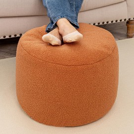 Round Pouf Ottoman 20 x 20 x 14 Inches Boho Poof Home Decor Floor Pouffe Ottoman Foot Rest for Couch Sofa Bean Bag Chairs Living Room Bedroom Orange