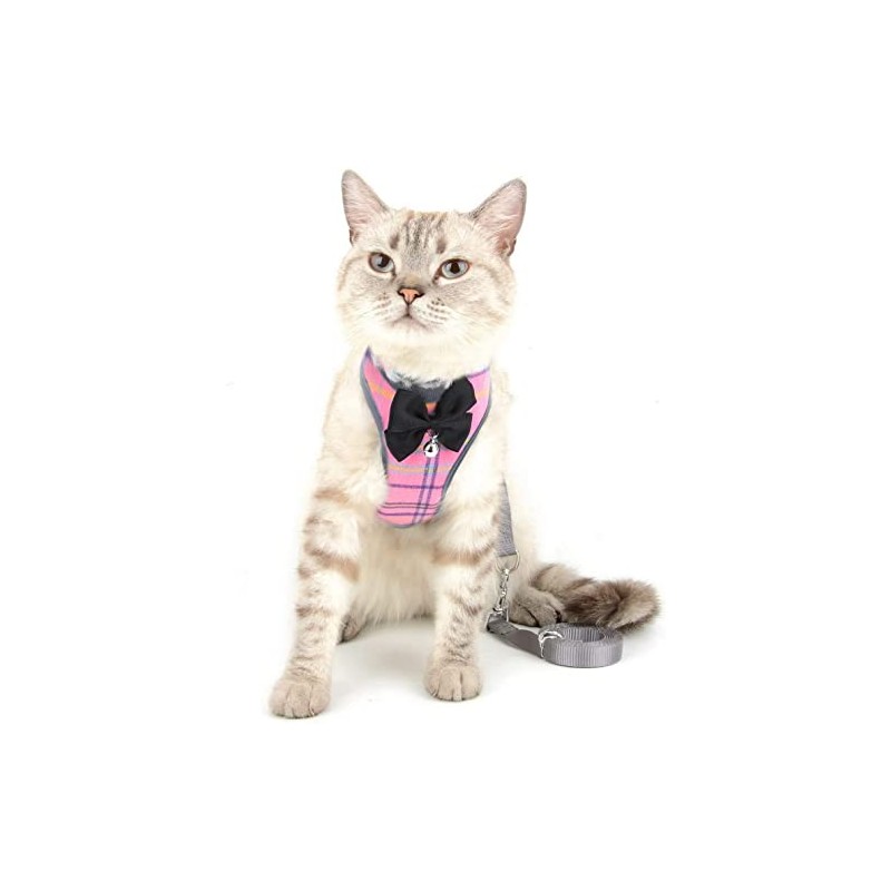 Arnés Ajustable para Gato y Perro, Anti-Escape con Correa (Rosa,M)