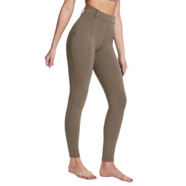 BALEAF Women's Horse Riding Leggings Fleece Lined Jodhpurs Equestrian Silicon Full Seat Breeches Tights with Pockets Brown L