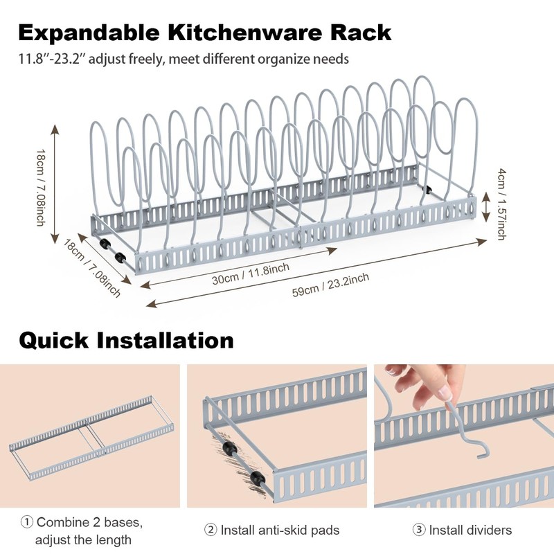 Housolution Pot and Pan Organizer Rack for Cabinet, Upgraded Expandable