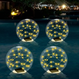 LUBITTE Floating Solar Pool Lights, 14-Inch Fairy Inflatable Light-Up Glow Balls with 3000K Warm White LED, IP68 Waterproof, Ideal for Pool Parties, Summer Decor and Nighttime Ambiance, 4 Pack