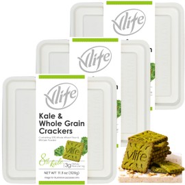 V-LOONG Kale & Whole Grain Crackers, Vlife Baked Crispy Crackers, No Added Sugar Healthy Snacks, (3 PACK, 33.9 Ounce)